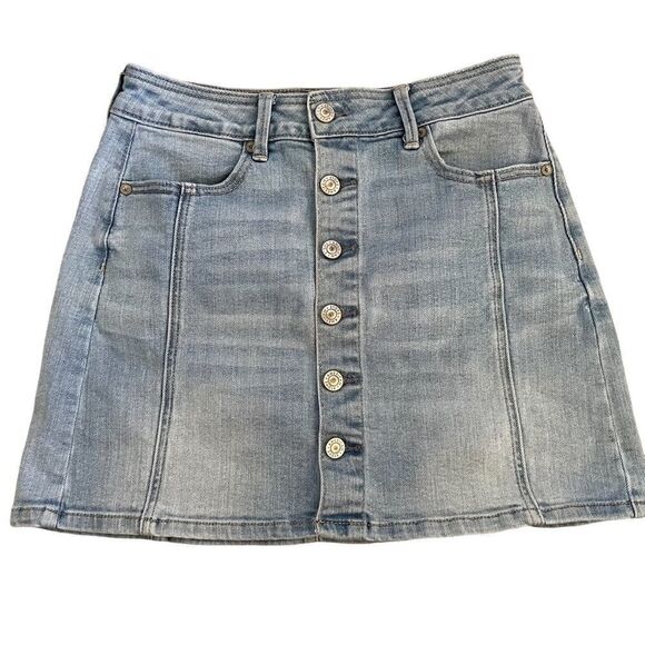 American Eagle ~ denim a-line mini skirt ~ button front ~ size 4 - Picture 1 of 10